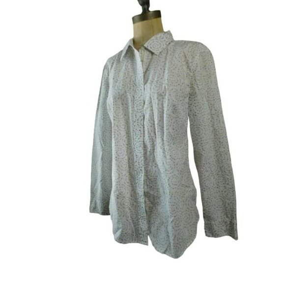 Talbots Size M Medium Mini Heart Print Button Front Lomg Sleeve Shirt Top - Picture 2 of 2